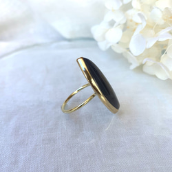 【受注製作】大粒マーキスグレーオニキス  真鍮リング（silver変更可） 3枚目の画像