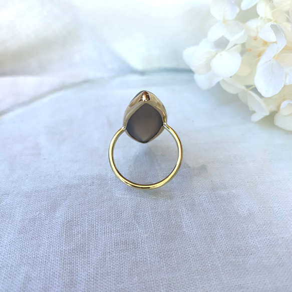 【受注製作】大粒マーキスグレーオニキス  真鍮リング（silver変更可） 4枚目の画像