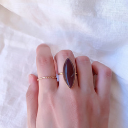 【受注製作】大粒マーキスグレーオニキス  真鍮リング（silver変更可） 5枚目の画像