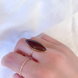 【受注製作】大粒マーキスグレーオニキス  真鍮リング（silver変更可） 6枚目の画像