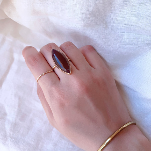 【受注製作】大粒マーキスグレーオニキス  真鍮リング（silver変更可） 7枚目の画像