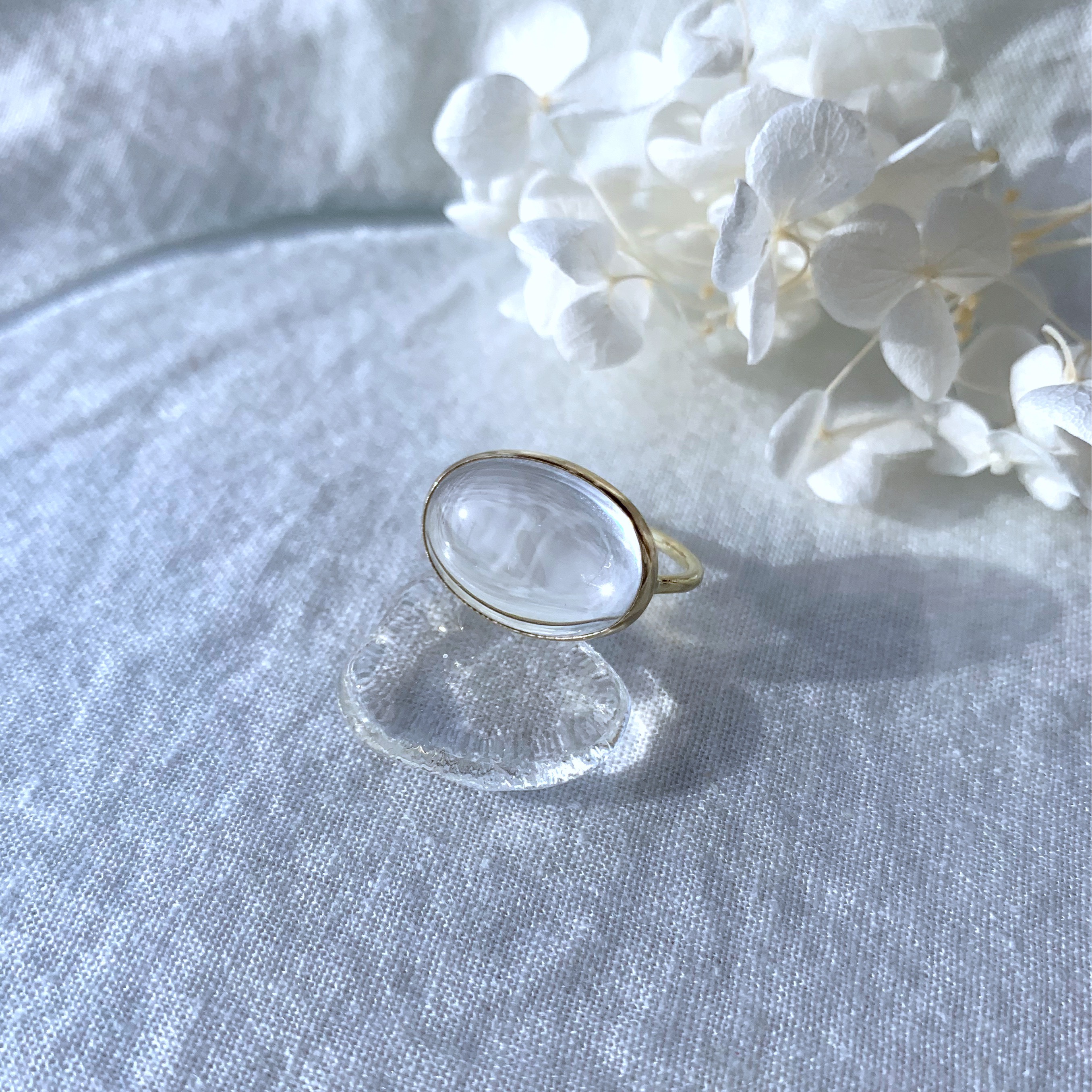 【受注製作】大粒 ぷるぷる クリスタルクォーツ 真鍮リング（silver変更可）