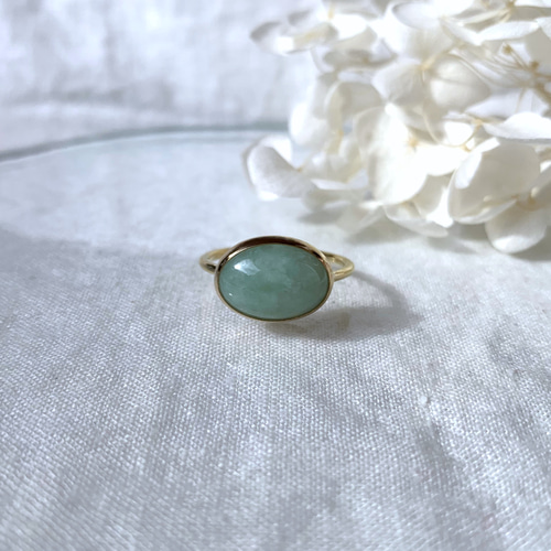 受注製作】若草色の翡翠 真鍮リング（silver変更可） 指輪・リング