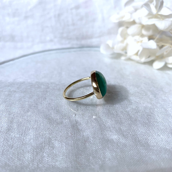 【受注製作】大粒 グリーンオニキス 真鍮リング（silver変更可） 3枚目の画像