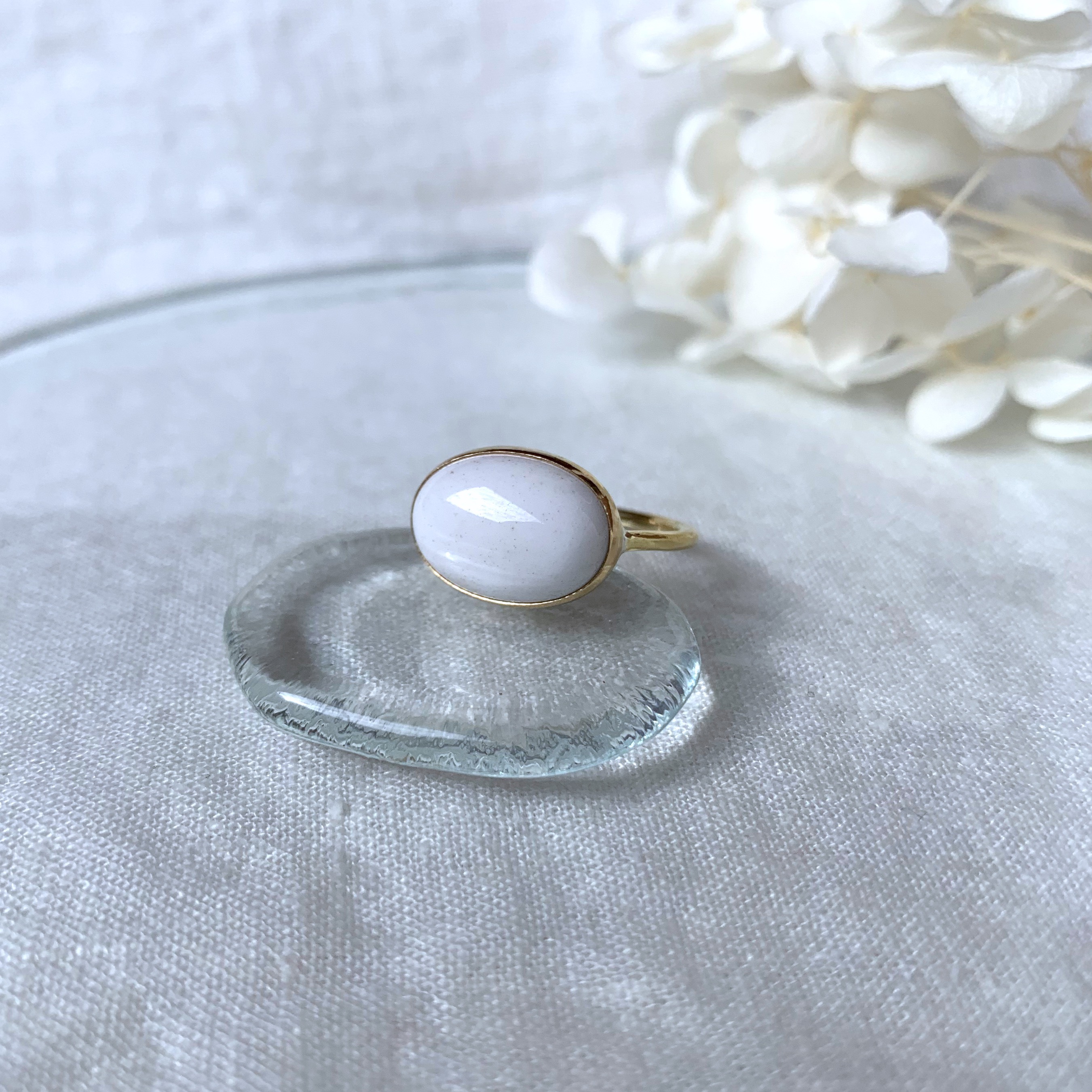 夏のホワイト 【受注製作】ホワイトオニキス 真鍮リング（silver変更可）
