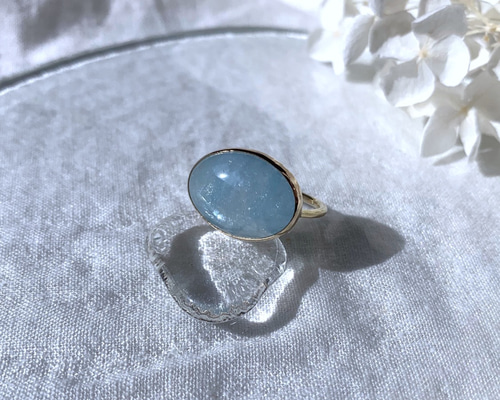 受注製作】大粒 アクアマリン 真鍮リング（silver変更可） 指輪