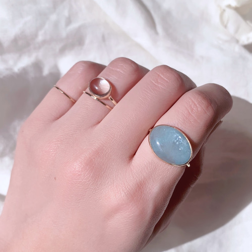 受注製作】大粒 アクアマリン 真鍮リング（silver変更可） 指輪