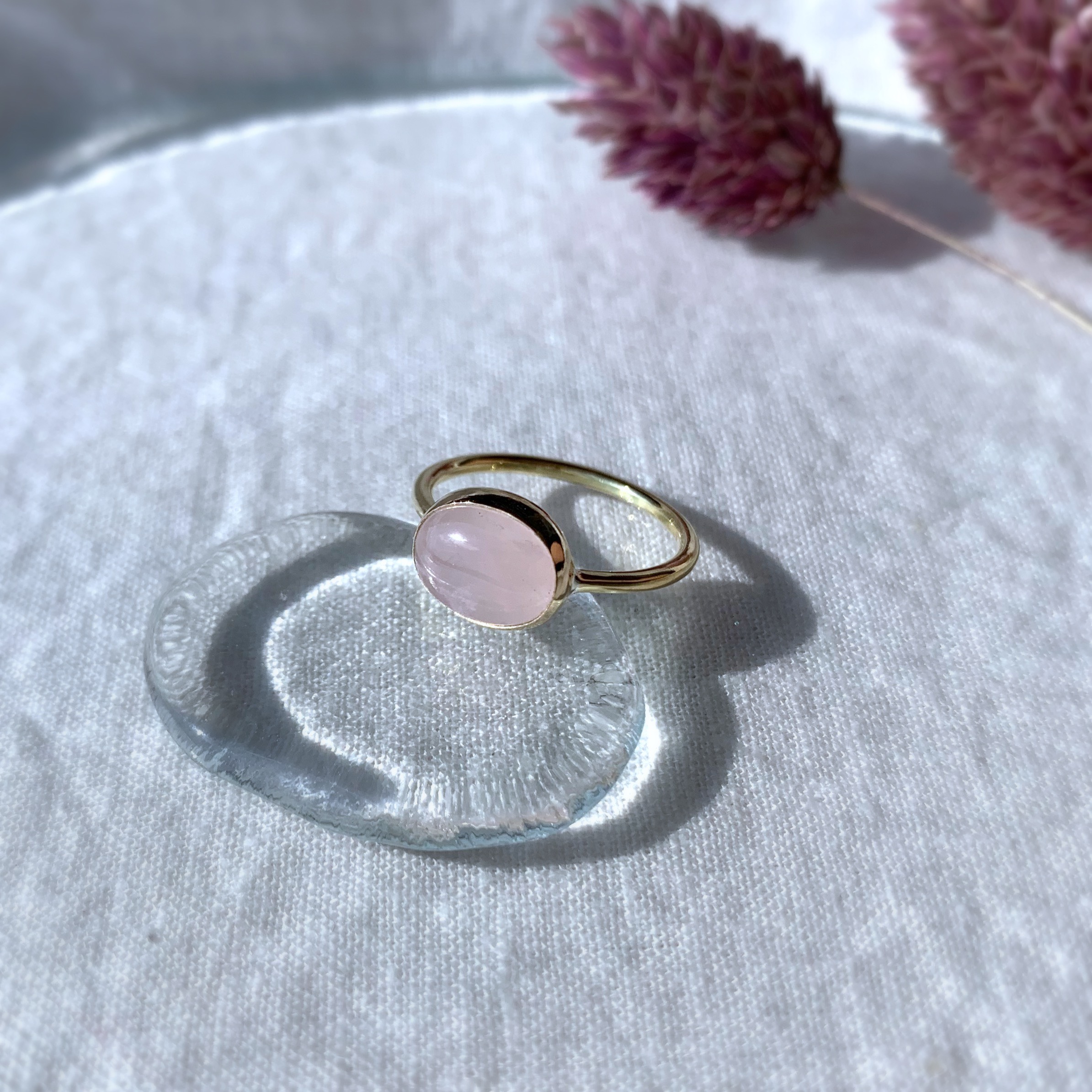 【受注製作】小粒 ローズクォーツ 真鍮リング（silver変更可）