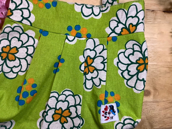 [S size]七彩花朵棉麻亞麻手提袋（綠色）&lt;推薦用於子袋&gt; 第2張的照片