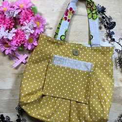 [S size]製作出的彩色花朵棉麻亞麻手提袋&lt;推薦用於子袋&gt; 第3張的照片