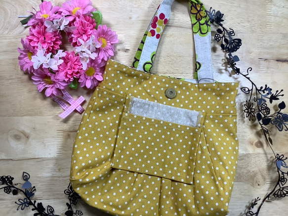 [S size]製作出的彩色花朵棉麻亞麻手提袋&lt;推薦用於子袋&gt; 第3張的照片