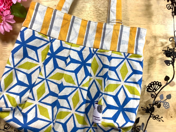 [S大小]麻葉棉麻奶奶袋藍色x黃色&lt;推薦用於子袋&gt; 第2張的照片