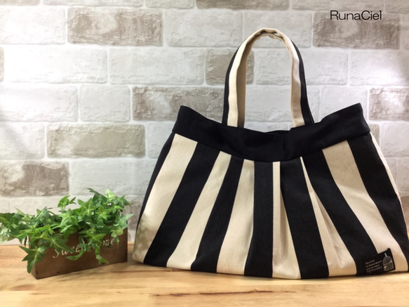 Sturdy Canvas Granny Bag Stripe L 尺寸黑色 &lt;A4 尺寸適合&gt; 第5張的照片