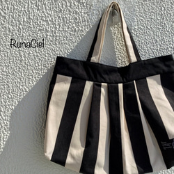Sturdy Canvas Granny Bag Stripe L 尺寸黑色 &lt;A4 尺寸適合&gt; 第4張的照片