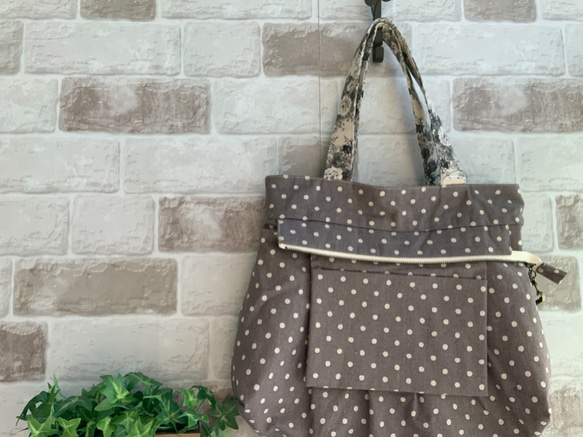 [帶拉鍊的M號]玫瑰和貓！ Cotton Linen Granny Bag Unbleached &lt;通勤包的推薦尺寸！ ＞ 第4張的照片