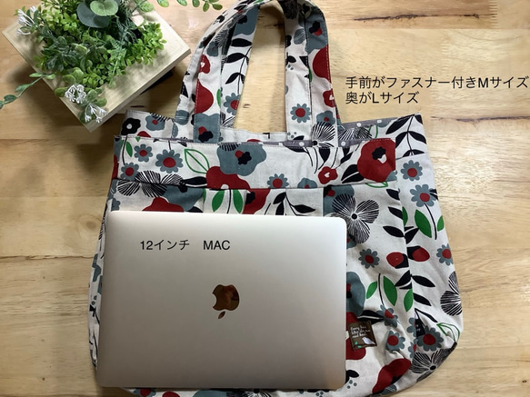 [L尺寸] Tsubaki and various flowers cotton linen granny bag unblea 第5張的照片