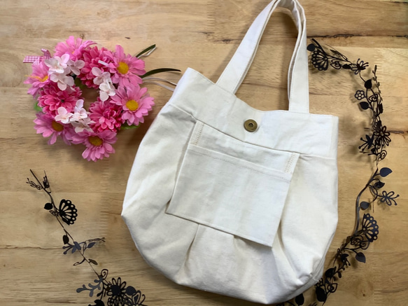 [S大小]心形蕾絲棉亞麻奶奶袋，灰白色&lt;推薦用於子袋&gt; 第3張的照片