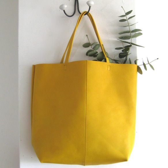 OTONA eco-bag MLサイズ カラシ　本革製　トートバッグ 1枚目の画像