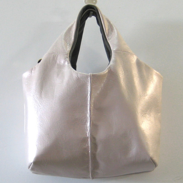 RDリバーシブルミニ ピンクゴールド+クロームグレイ　本革製　リバーシブルバッグ 2枚目の画像