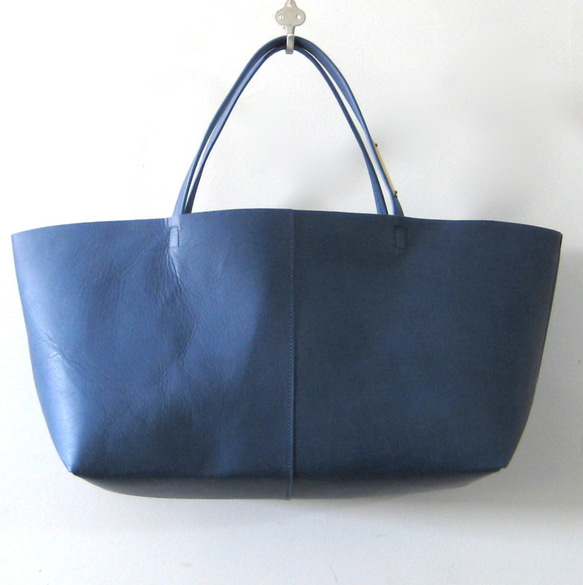 OTONA eco-bag Lサイズ ブルー　本革製  トートバッグ 1枚目の画像
