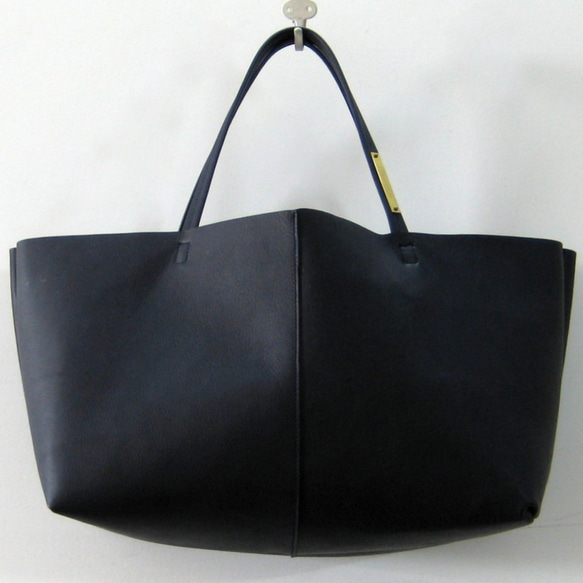 OTONA eco-bag Mサイズ ネイビー　本革製  トートバッグ 2枚目の画像