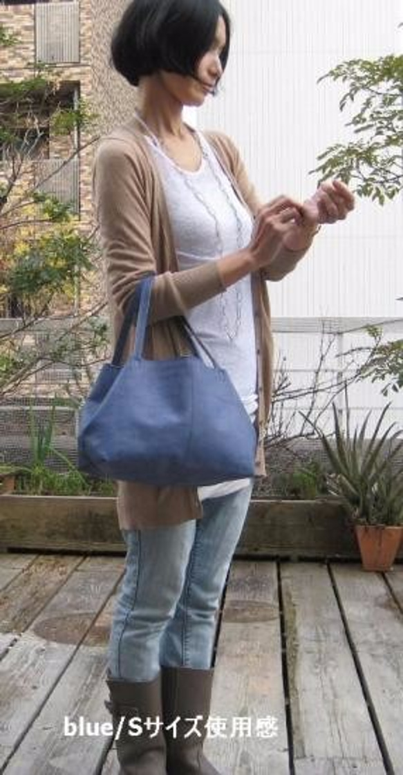 OTONA eco-bag Sサイズ ブルー　本革製  トートバッグ 5枚目の画像