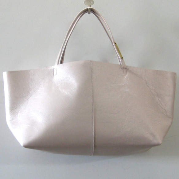 OTONA eco-bag Mサイズ ピンクゴールド　本革製  トートバッグ 1枚目の画像
