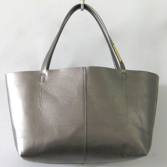 OTONA eco-bag Sサイズ shiny gray　本革製  トートバッグ 1枚目の画像