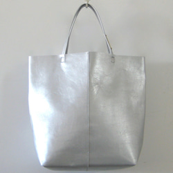 OTONA eco-bag MLサイズ シルバー　本革製  トートバッグ 1枚目の画像