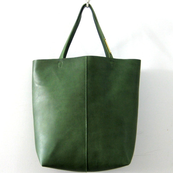 OTONA eco-bag VMサイズ グリーン　本革製  トートバッグ 1枚目の画像