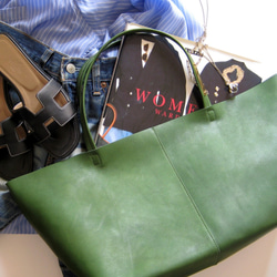 OTONA eco-bag Mサイズ グリーン　本革製  トートバッグ 1枚目の画像