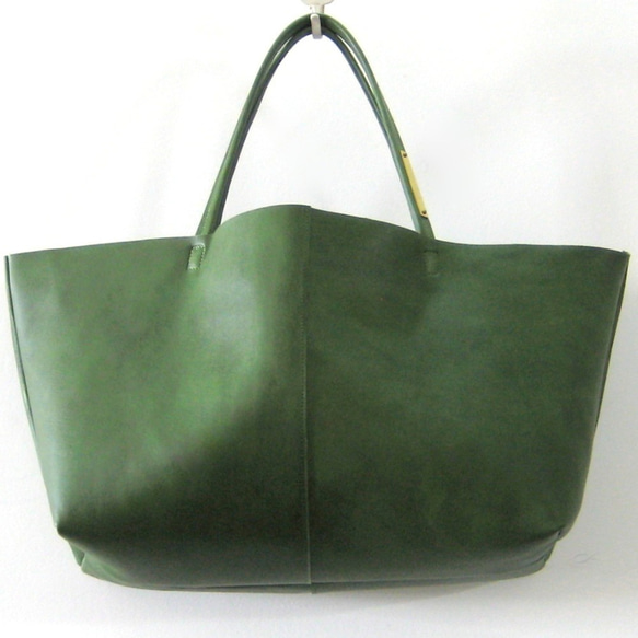 OTONA eco-bag Mサイズ グリーン　本革製  トートバッグ 2枚目の画像