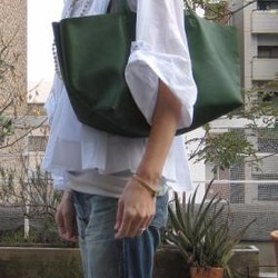 OTONA eco-bag Mサイズ グリーン　本革製  トートバッグ 7枚目の画像