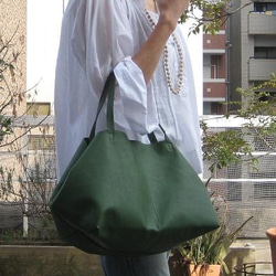 OTONA eco-bag Mサイズ グリーン　本革製  トートバッグ 7枚目の画像