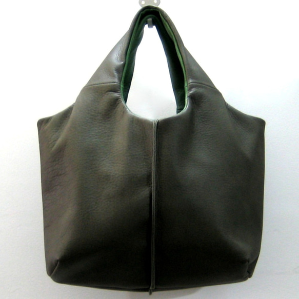 RDリバーシブルミニ グリーン+クロームグレイ　本革製　リバーシブルバッグ 3枚目の画像