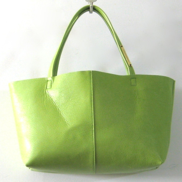 OTONA eco-bag Sサイズ neo green　本革製  トートバッグ 1枚目の画像
