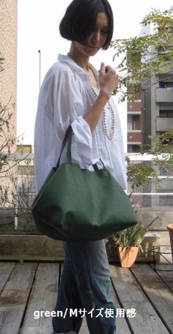 OTONA eco-bag Mサイズ neo green　本革製　トートバッグ 4枚目の画像