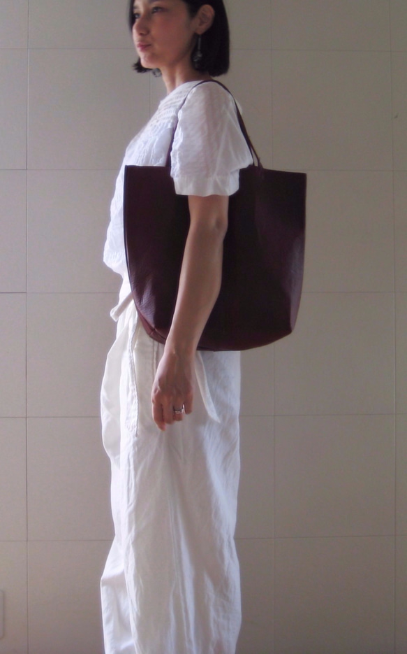 OTONA eco-bag VMサイズ ブルー　本革製  トートバッグ 8枚目の画像