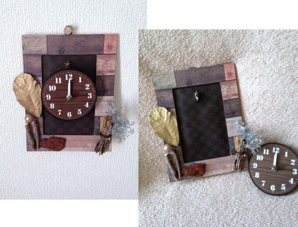 取り外せる時計◆壁掛けにもできるバックフェイクレザーのアンティーク風 壁掛け&置き時計 1枚目の画像