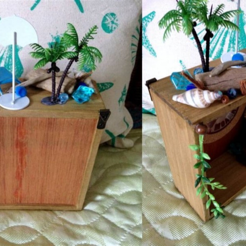 壁掛けもOK♪パラソルとビーチベッド□ミニチュアハワイアン