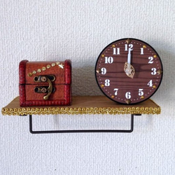 フックバー デザイン ウッドウォールシェルフ◆アンティーク風小物入れ＆2wayで使える時計のセット 7枚目の画像