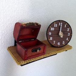 フックバー デザイン ウッドウォールシェルフ◆アンティーク風小物入れ＆2wayで使える時計のセット 8枚目の画像