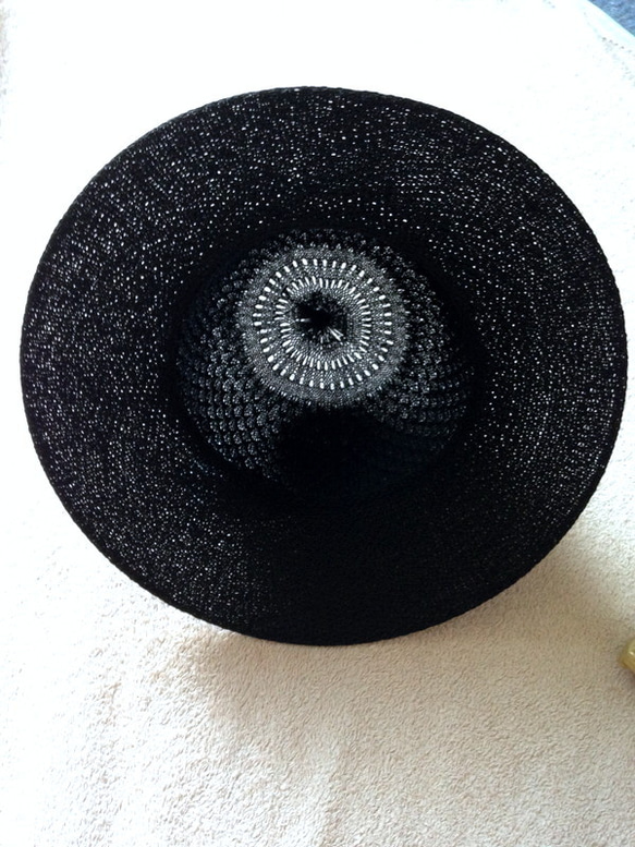サテンバンダナリボンと編みロープレース◆バッグインもできる ブラック ハット 帽子 5枚目の画像