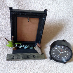 クールテイスト■取り外せる時計■バックフェイクレザー 小物置きつき 壁掛け＆置き時計 4枚目の画像