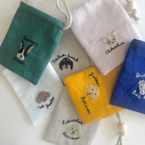 犬と猫の刺繍ミニ巾着【うちの子オーダー】 巾着袋 leparc 通販