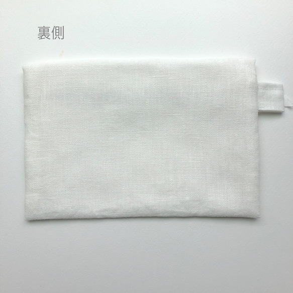 ホワイト刺繍刺繍リネンポーチ【bird】 2枚目の画像