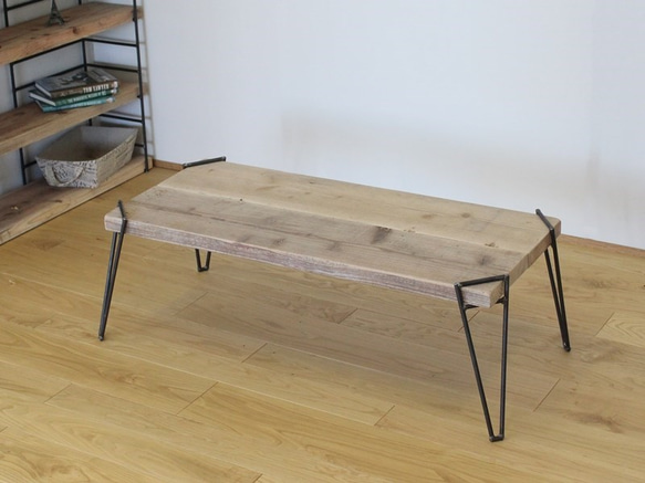 【脱着式アイアン脚】鉄と古材天然杉で作ったローテーブル 1枚目の画像