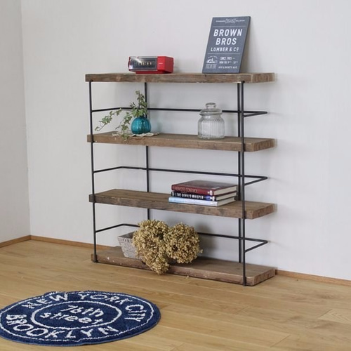 天然材を使用した古材風 本棚 マガジンラック オープンラック 木製 3段