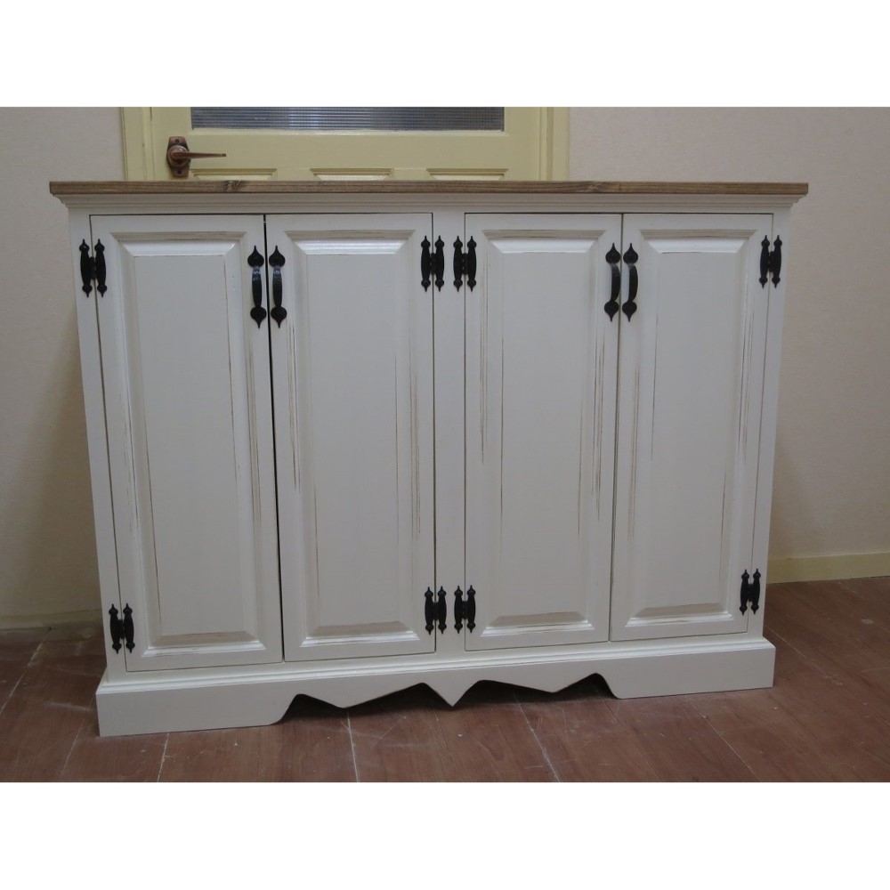 ４ドアカウンター　ミルキーホワイト×ナチュラル　シャビー仕上げ