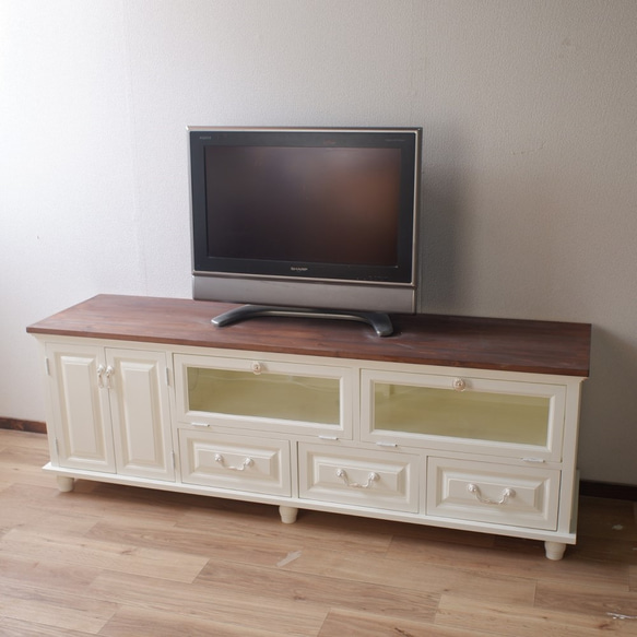 ろくろ脚のテレビ（ＴＶ）ボード ミルキーホワイト×ミディアムブラウン ＴＶ